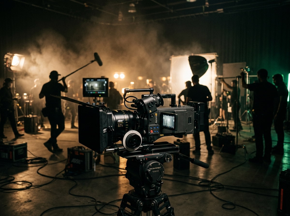 Cinema camera on an active film production soundstage